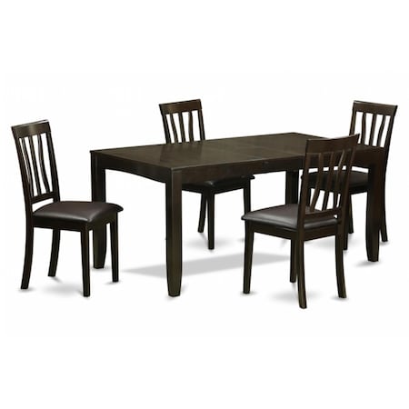 East West Furniture 5 Piece Dining Set-Dining Table With Leaf and 4 Dining Chairs LYAN5-CAP-LC